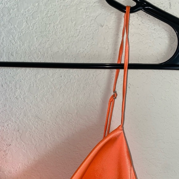 HEMLINE Cowl Neck Silky Sleek Orange Satin Slip Mini Coquette Party Dress Sz XS - Picture 7 of 12